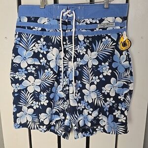 Body Glove Mens Floral Swim Trunks 38 Blue Board Shorts Bathing Suit